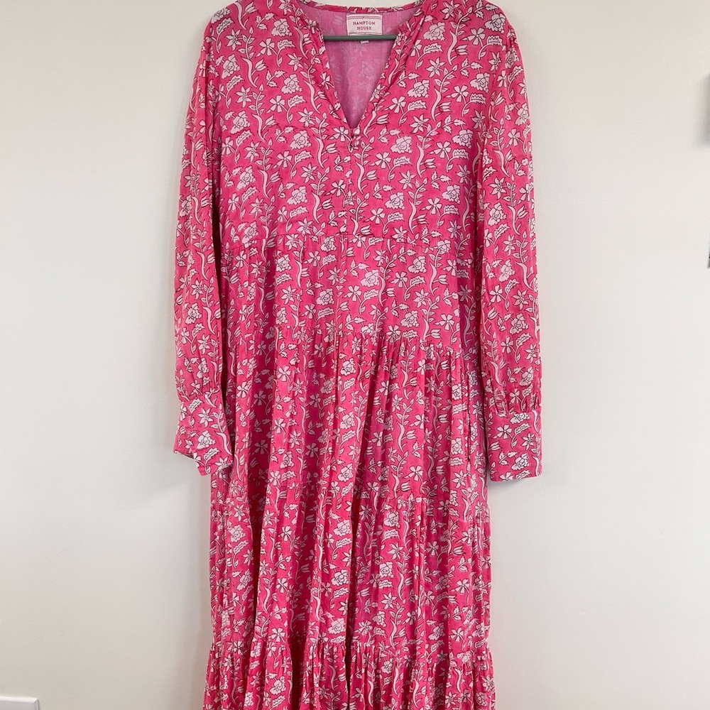 Hampton House Pink and White Tiered Sundress with Bishop Sleeves